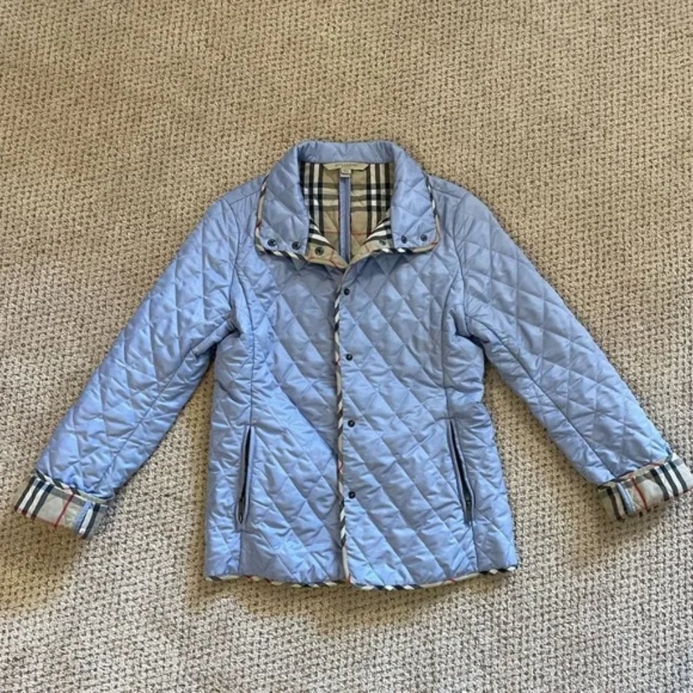 New Burberry Brit nova check quilted snap front puffer field jacket barn coat